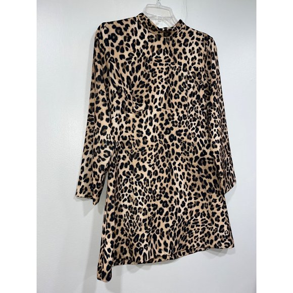 ZARA Leopard Animal Print Mock Neck Dress size Medium - Picture 3 of 9
